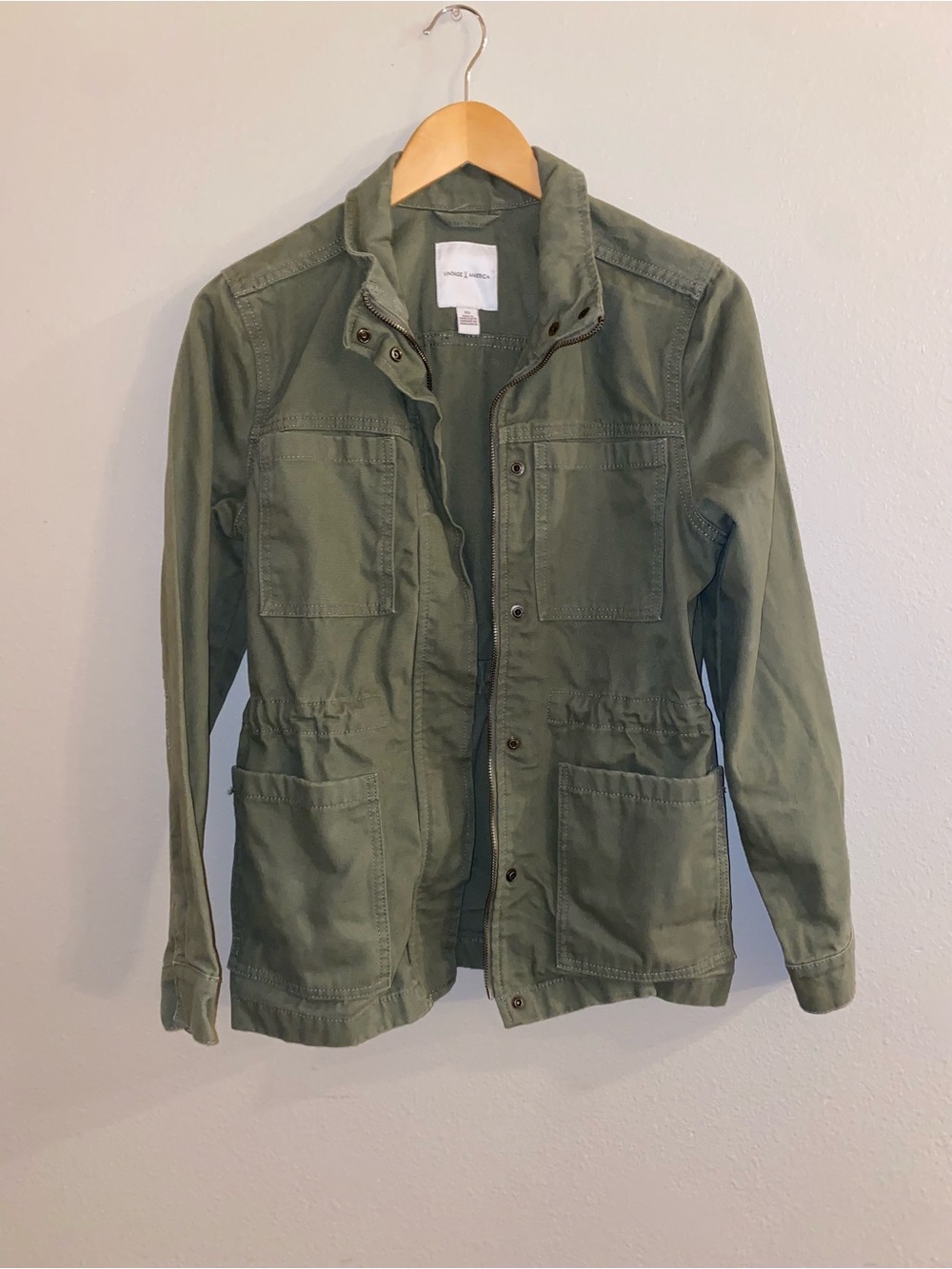 Vintage America Olive Green 100% Cotton Utility Jacket Size XS